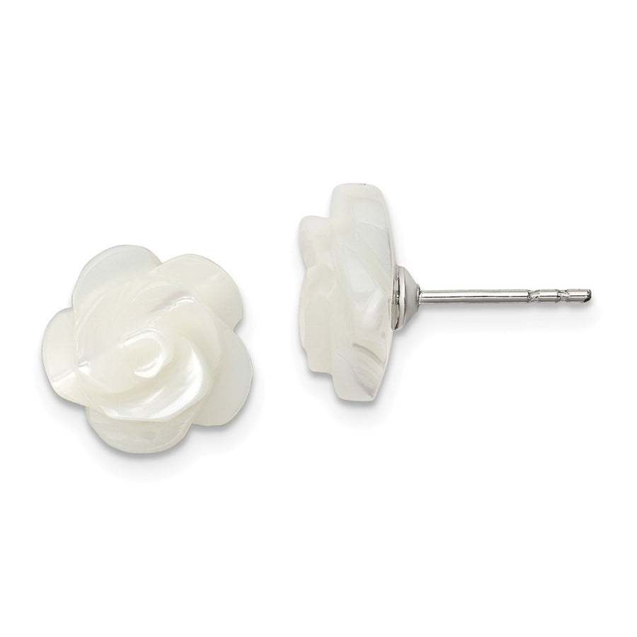 Quality Gold Sterling Silver 10mm White Mother of Pearl Flower Post Stud Earrings