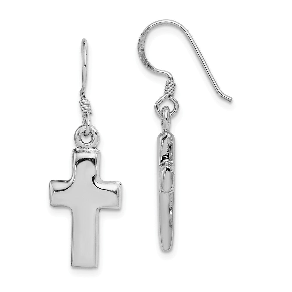 Quality Gold Sterling Silver Rhodium-plated Polished Cross Dangle Shepherd Hook Earrings