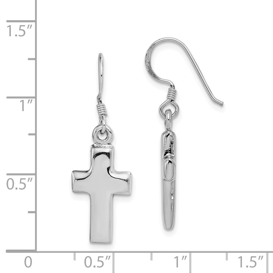 Quality Gold Sterling Silver Rhodium-plated Polished Cross Dangle Shepherd Hook Earrings