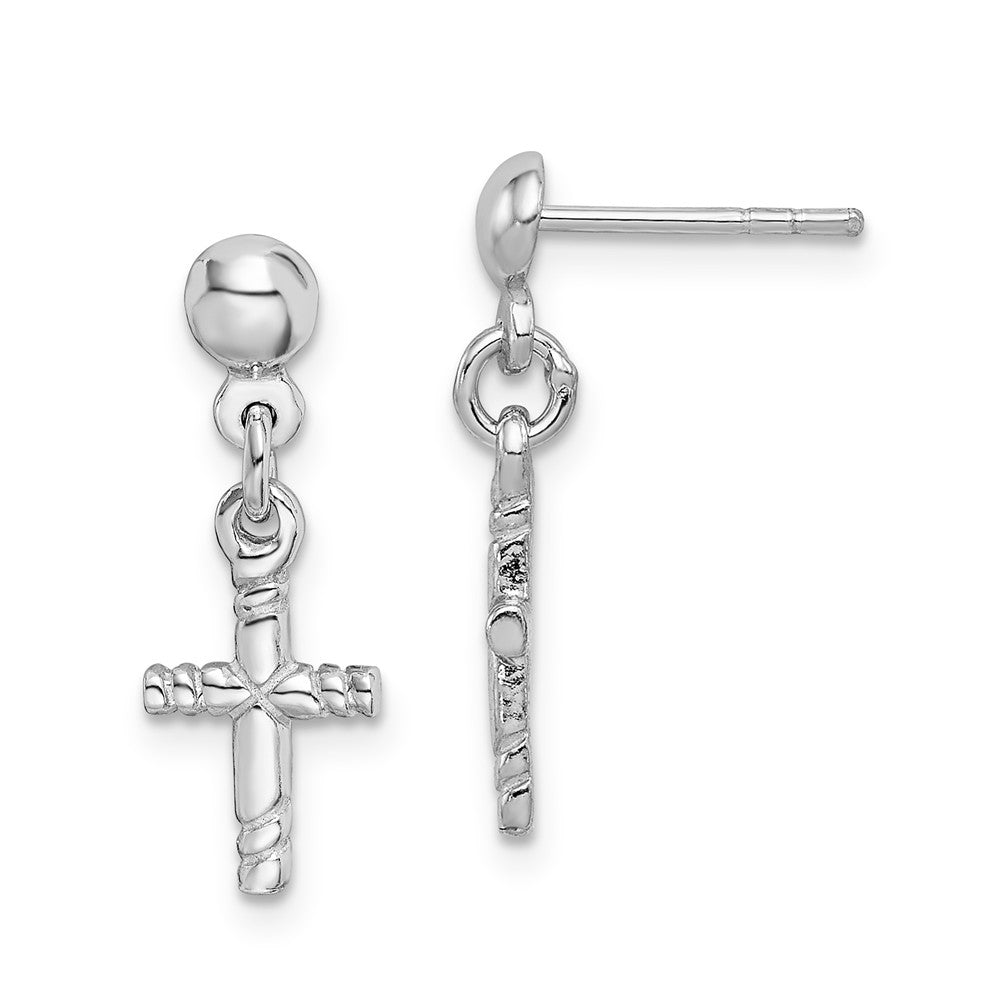 Quality Gold Sterling Silver Rhodium-plated Polished Cross Post Dangle Earrings