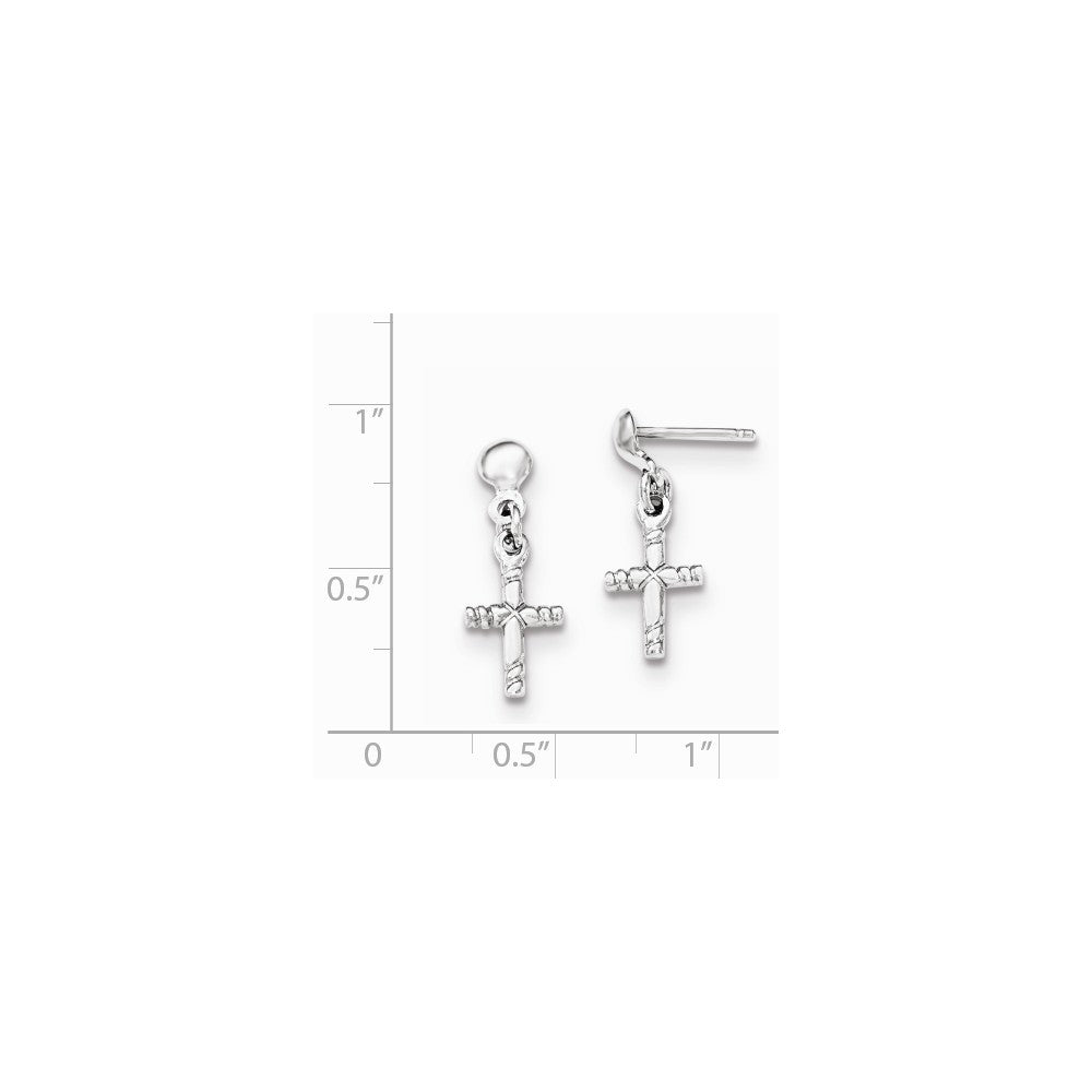 Quality Gold Sterling Silver Rhodium-plated Polished Cross Post Dangle Earrings