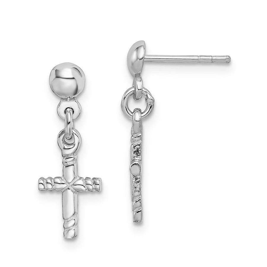 Quality Gold Sterling Silver Rhodium-plated Polished Cross Post Dangle Earrings