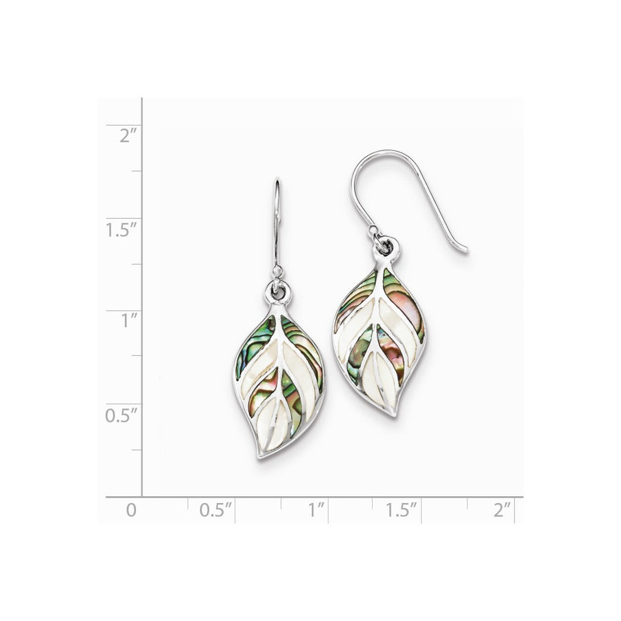 Quality Gold Sterling Silver Rhodium Polished Leaf MOP & Abalone Dangle Earrings