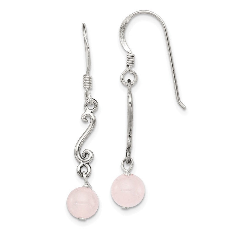 Quality Gold Sterling Silver Rose Quartz Antiqued Dangle Earrings