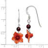 Quality Gold Sterling Silver Garnet Bead & Carnelian Dangle Flower Earrings