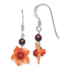 Quality Gold Sterling Silver Garnet Bead & Carnelian Dangle Flower Earrings