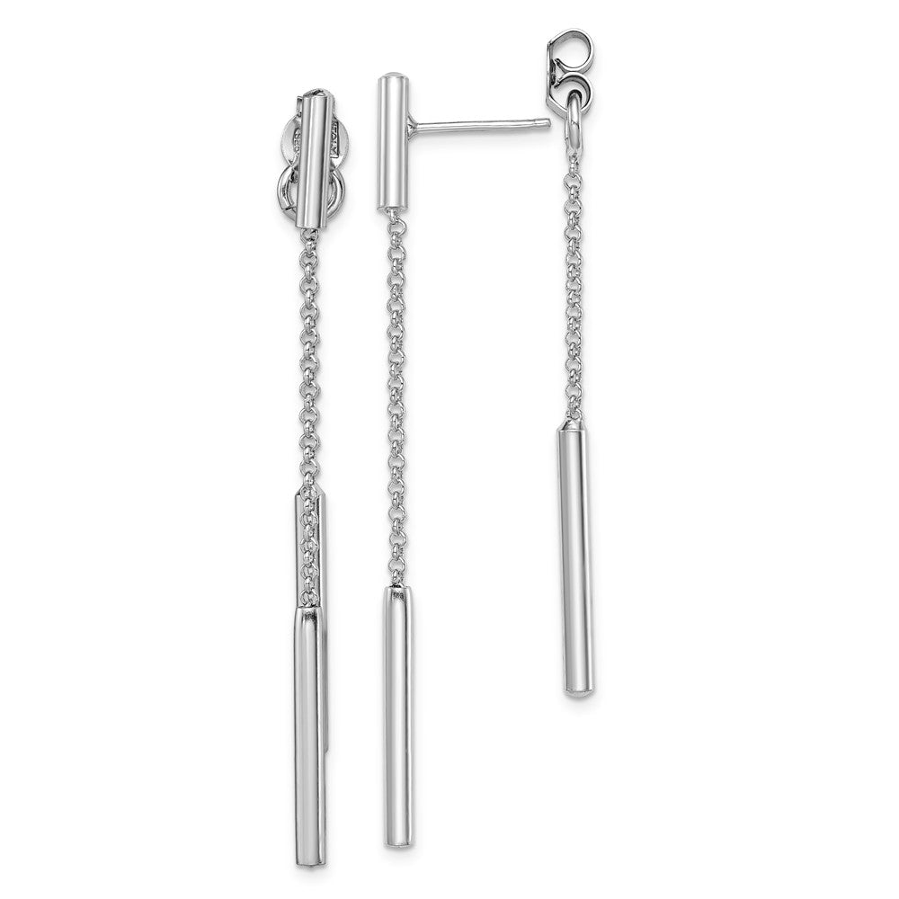 Quality Gold Sterling Silver Rhodium-plated Bar & Chain Front & Back Dangle Post Earring