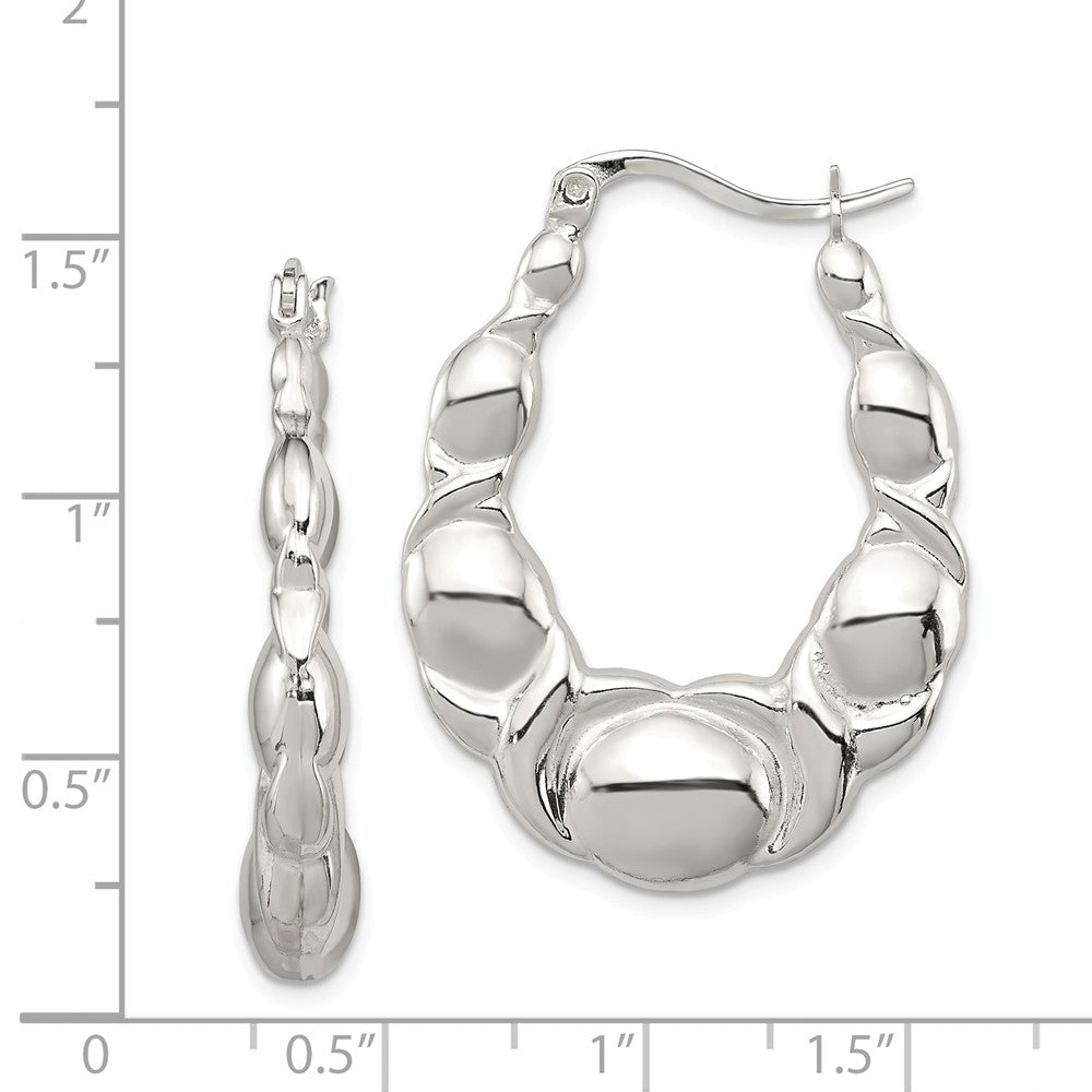 Quality Gold Sterling Silver Oval Scalloped Hoop Earrings