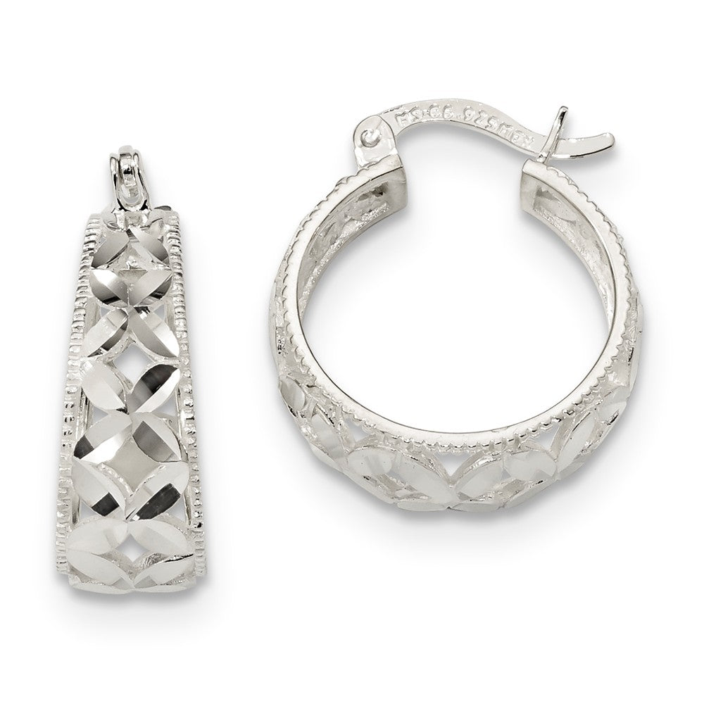 Quality Gold Sterling Silver Open Diamond Cut Hoop Earrings