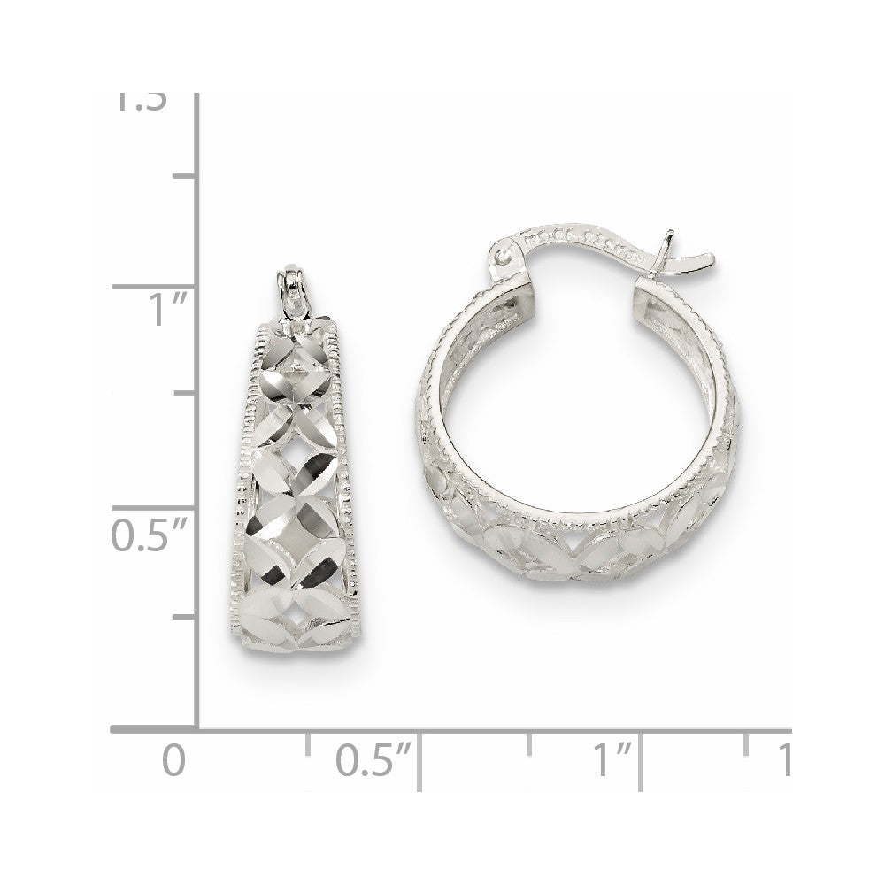 Quality Gold Sterling Silver Open Diamond Cut Hoop Earrings