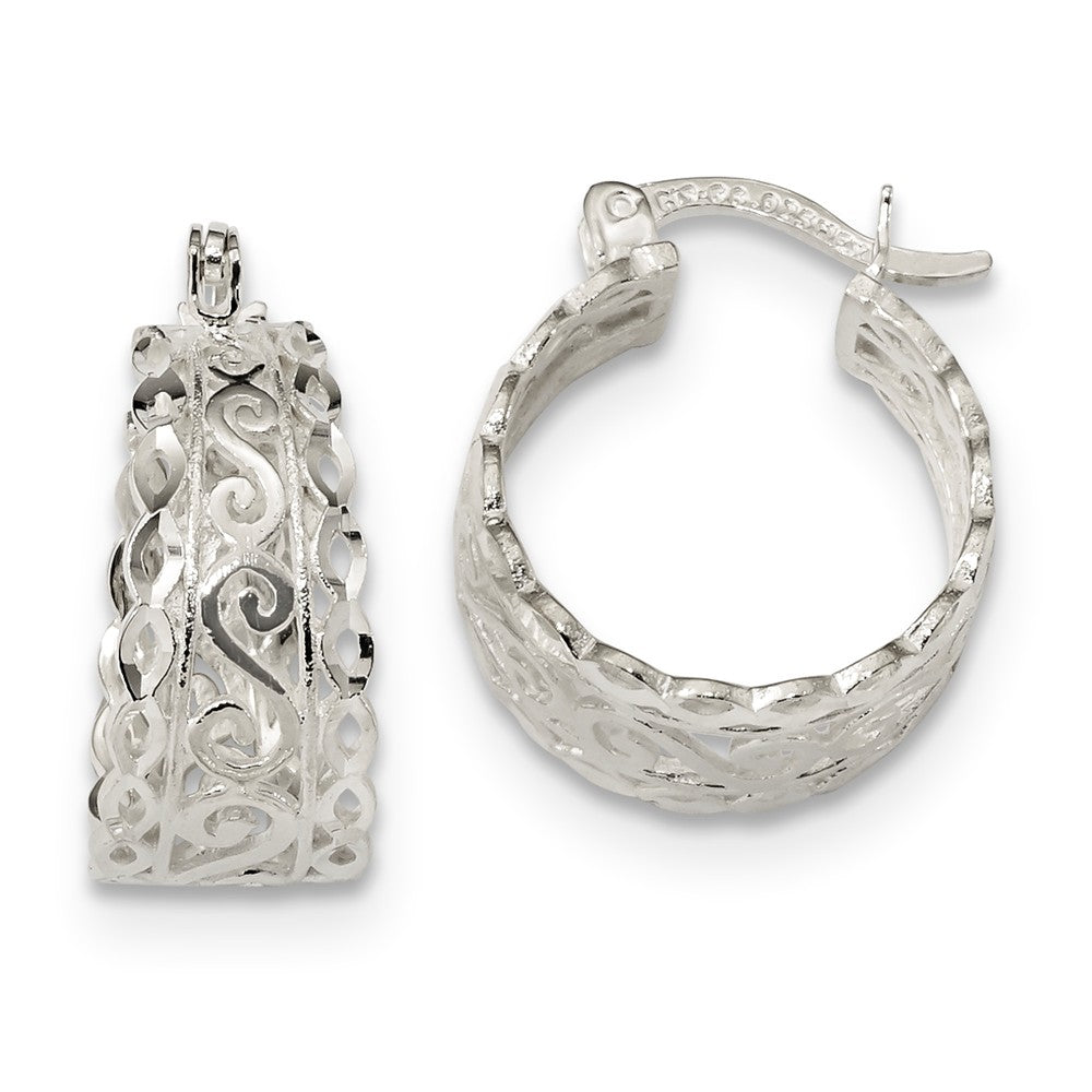 Quality Gold Sterling Silver Diamond Cut Open Swirl Hoop Earrings