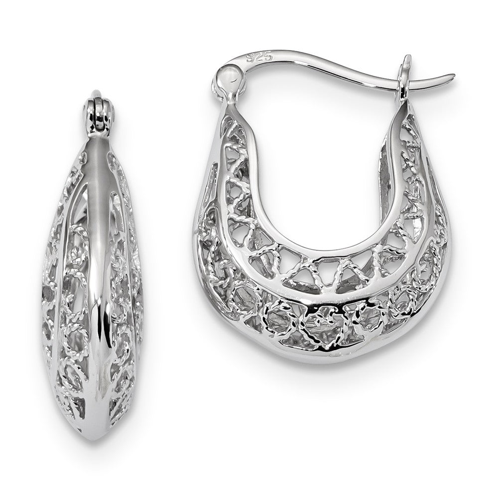 Quality Gold Sterling Silver Rhodium-plated Polished Filigree Hoop Earrings