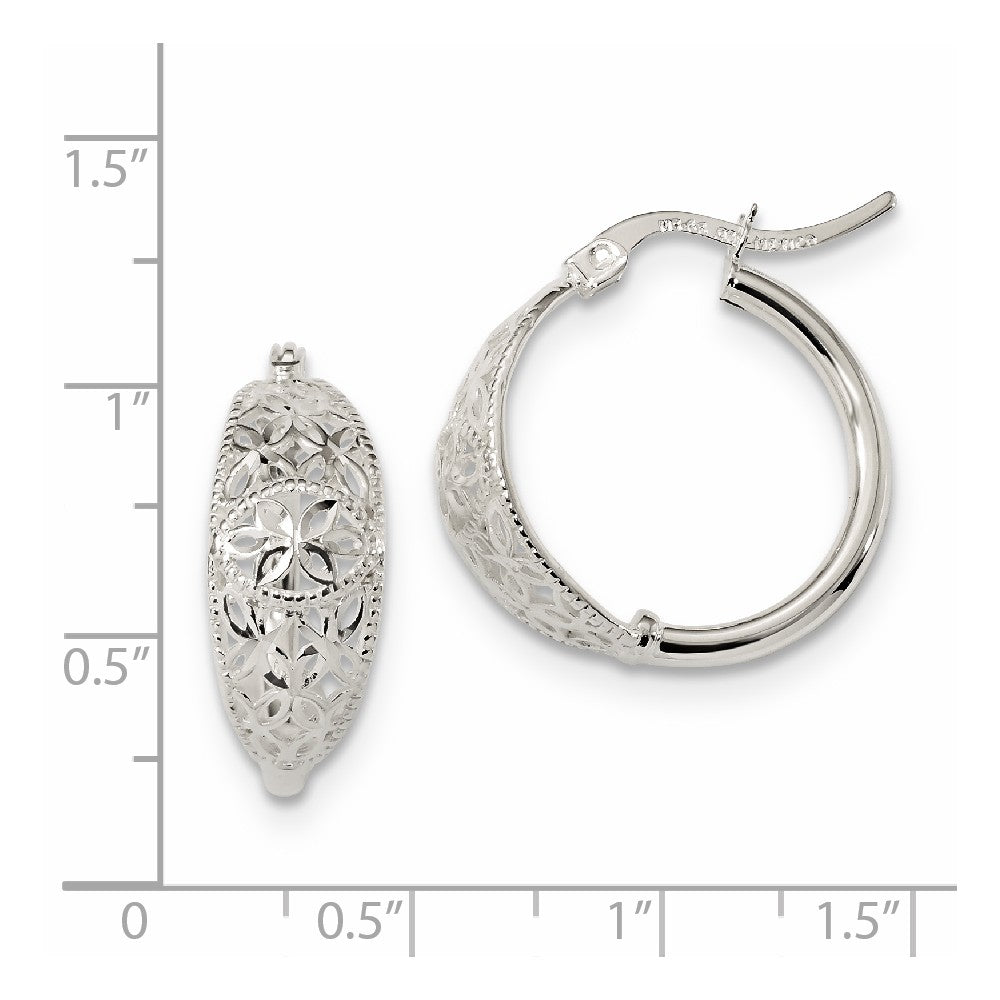 Quality Gold Sterling Silver Diamond Cut Open Flower Hoop Earrings