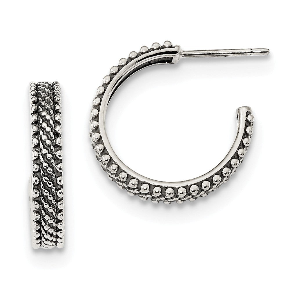 Quality Gold Sterling Silver Antiqued Medium Studded Hoop Earrings