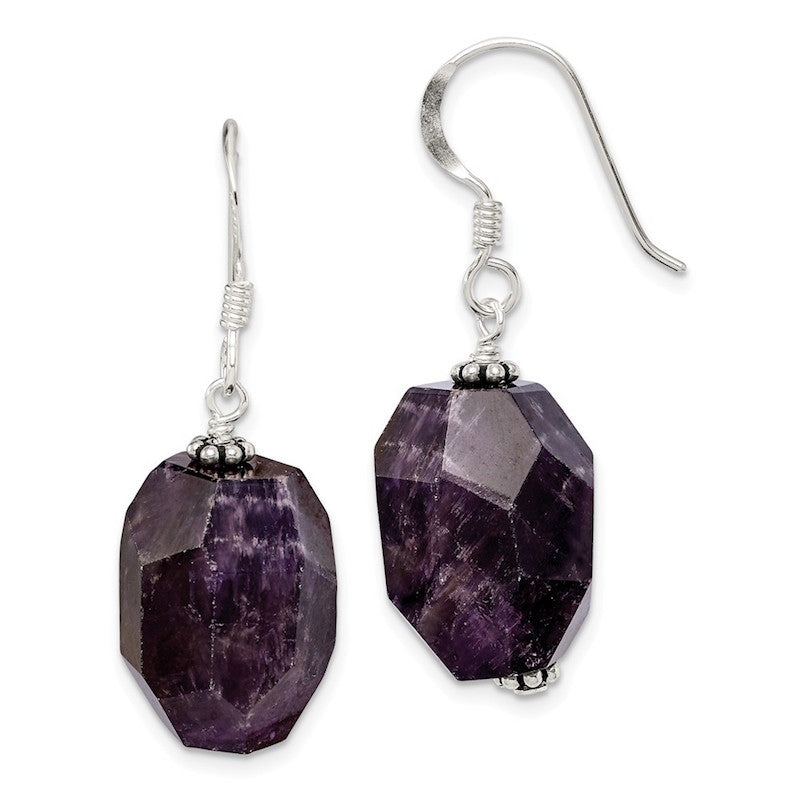 Quality Gold Sterling Silver Amethyst Stone Dangle Earrings