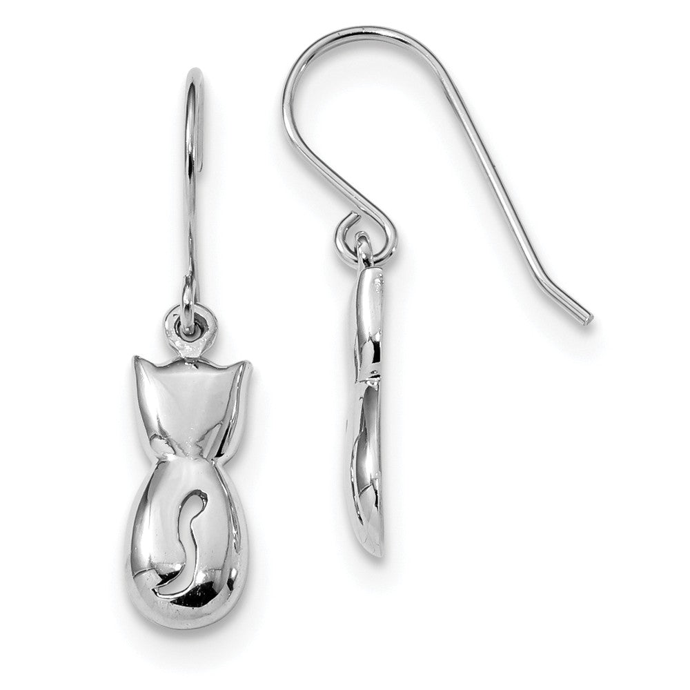 Quality Gold Sterling Silver Rhodium-plated Polished Cat Dangle Earrings