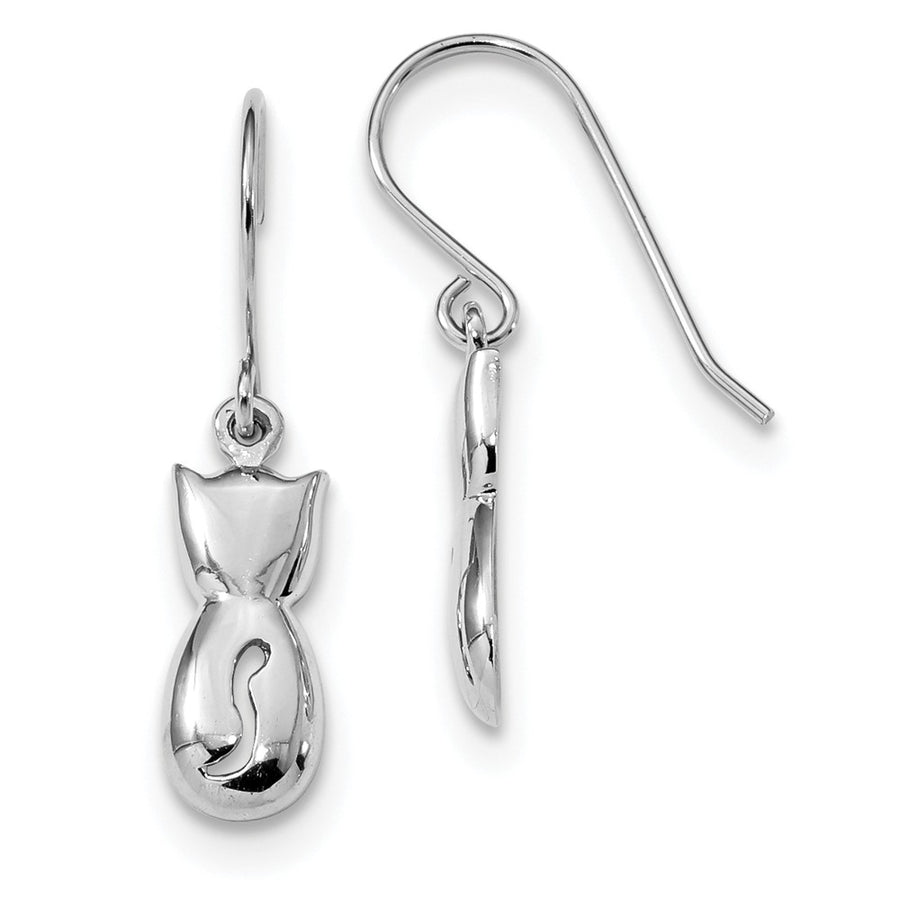 Quality Gold Sterling Silver Rhodium-plated Polished Cat Dangle Earrings