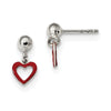 Quality Gold Sterling Silver Polished Red Enamel Heart Dangle Ball Post Earrings