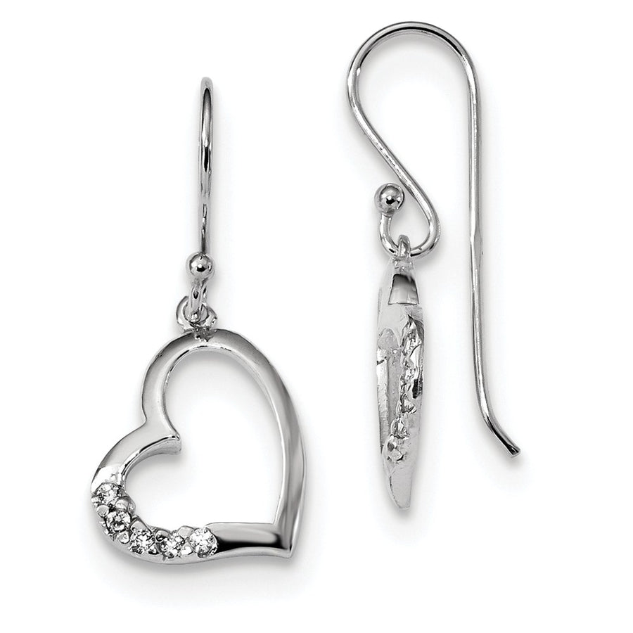 Quality Gold Sterling Silver Rhodium-plated CZ Heart Dangle Earrings