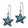 Quality Gold Sterling Silver Antiqued Blue Epoxy & Marcasite Star Dangle Earrings