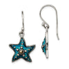 Quality Gold Sterling Silver Antiqued Blue Epoxy & Marcasite Star Dangle Earrings