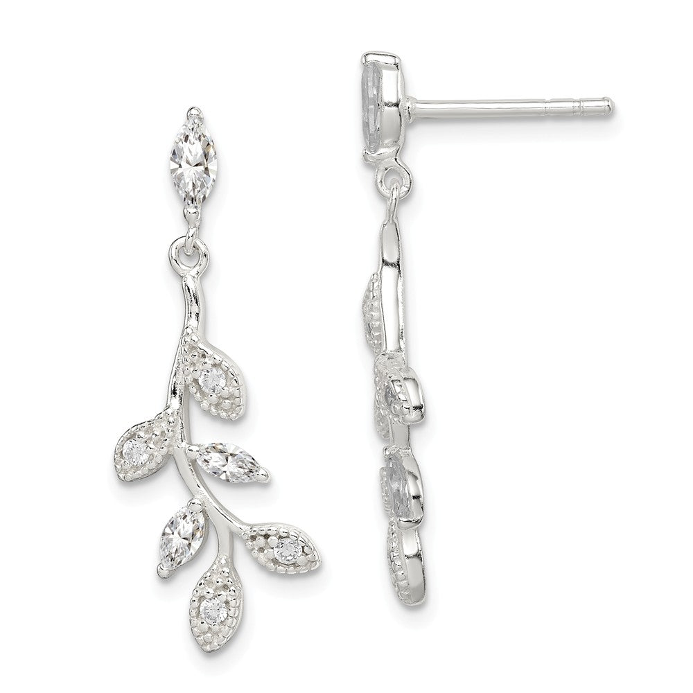 Quality Gold Sterling Silver CZ Leaf Dangle Post Earrings