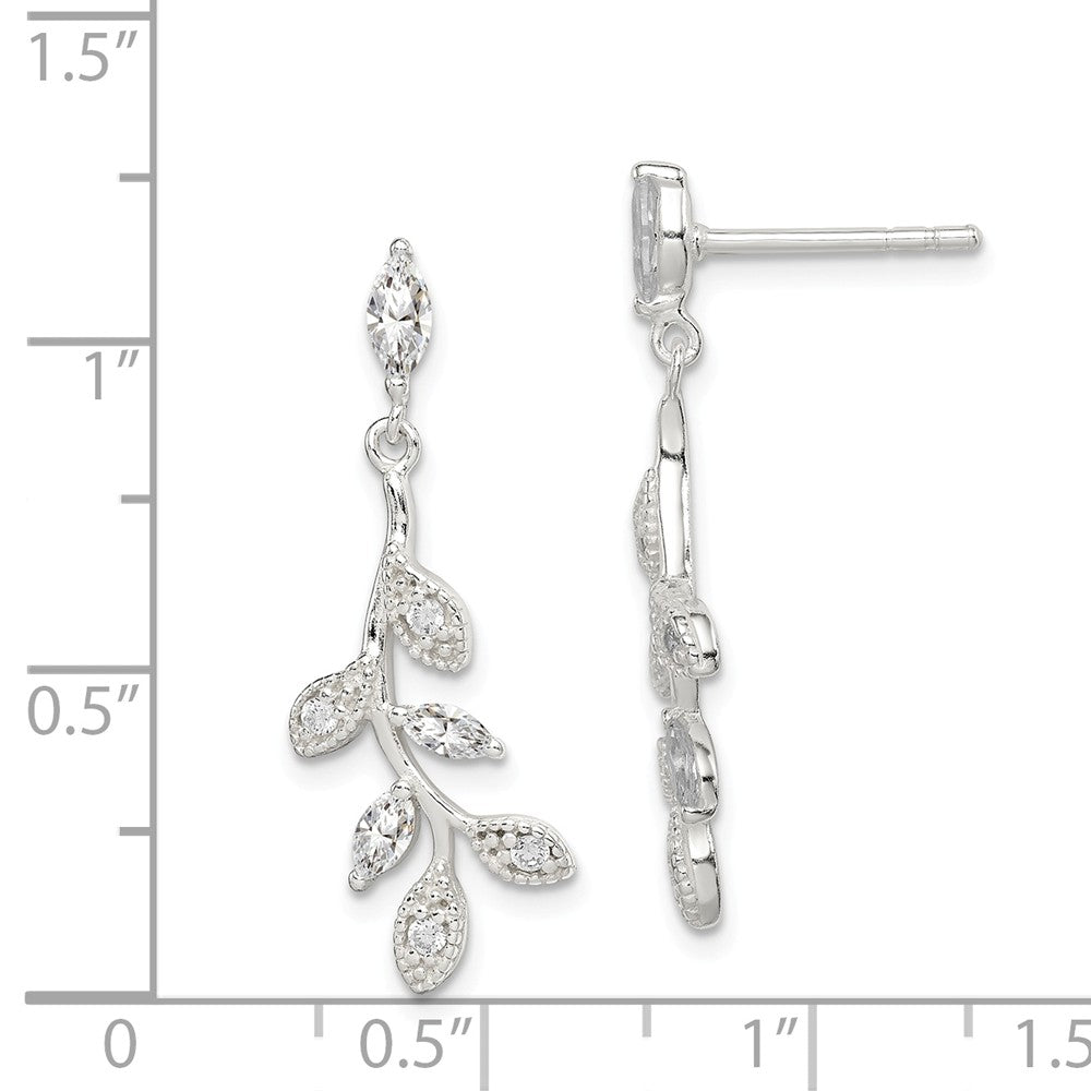 Quality Gold Sterling Silver CZ Leaf Dangle Post Earrings