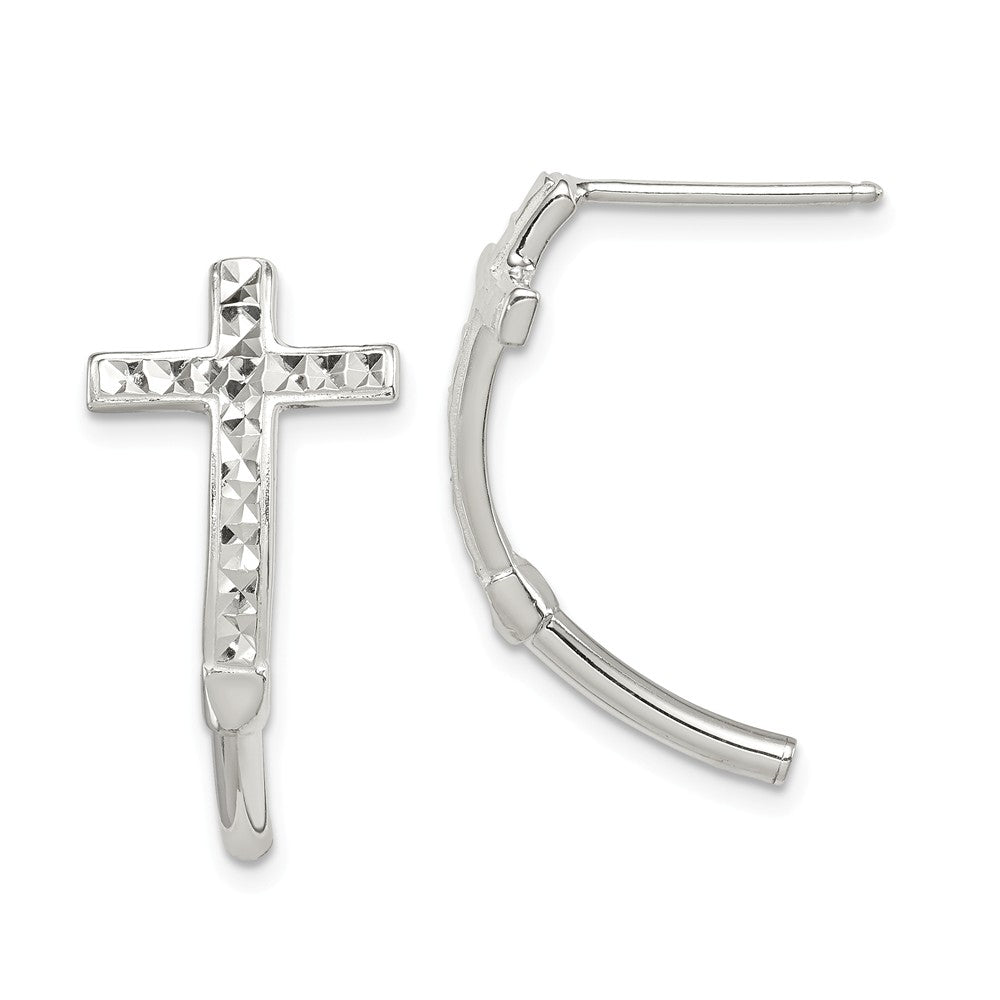 Quality Gold Sterling Silver Diamond Cut Cross J Hoop Earrings