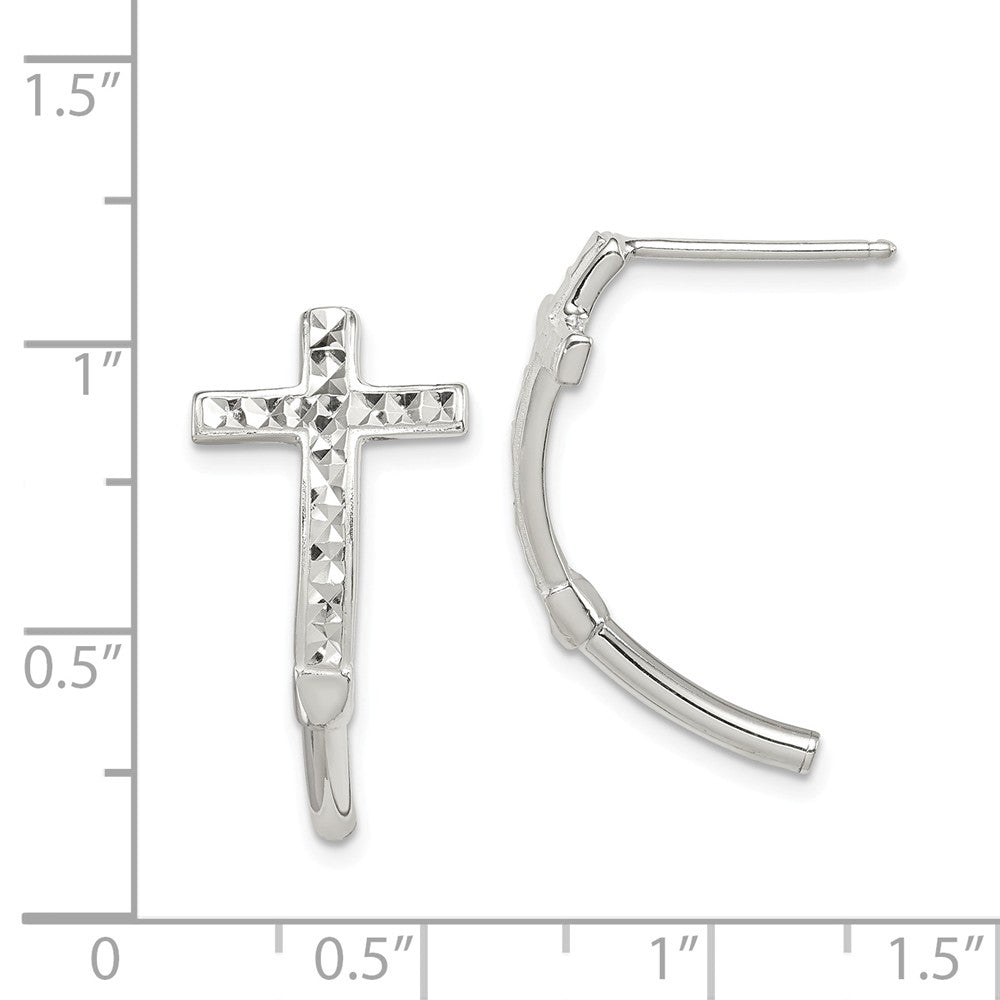 Quality Gold Sterling Silver Diamond Cut Cross J Hoop Earrings