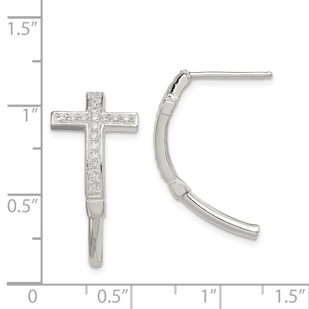 Quality Gold Sterling Silver CZ Cross J Hoop Earrings