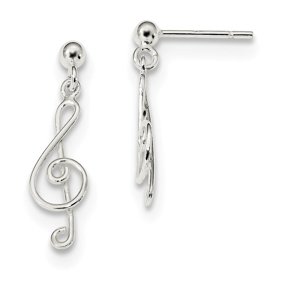 Quality Gold Sterling Silver Polished Treble Clef Post Dangle Earrings