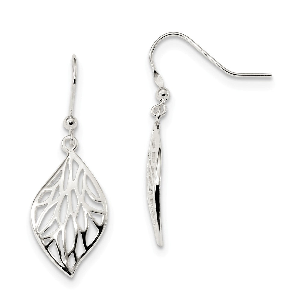 Quality Gold Sterling Silver Rhodium-plated Leaf Polished Dangle Earrings