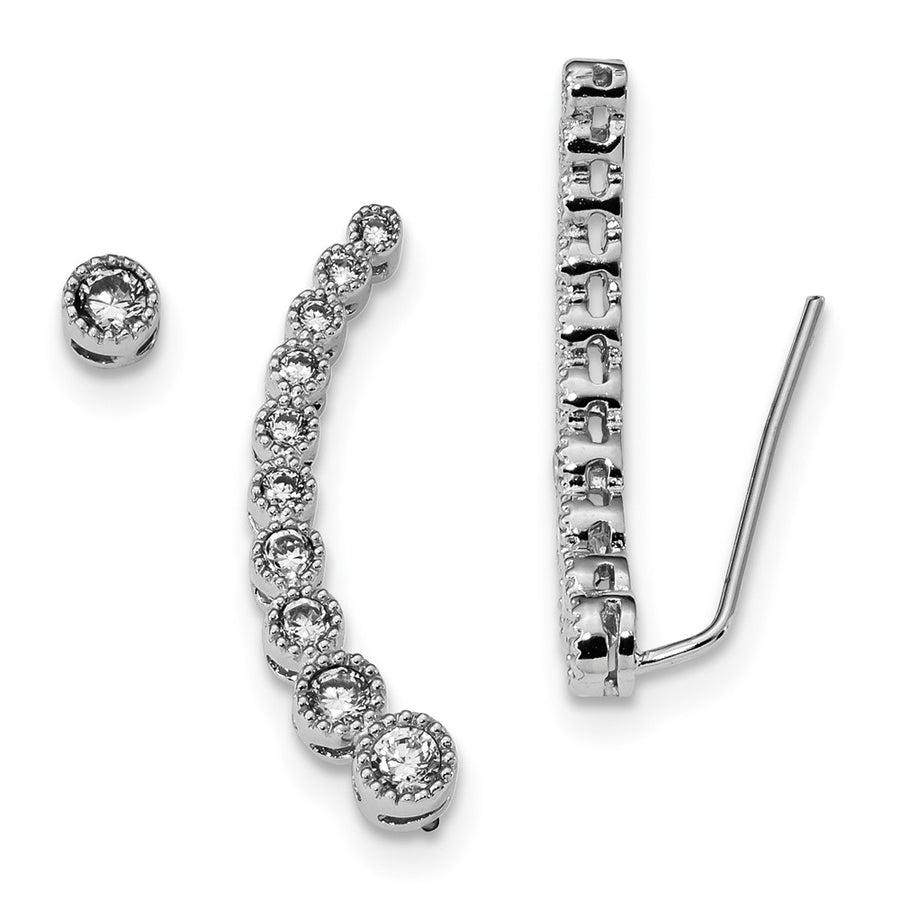 Quality Gold Sterling Silver Rhodium-plated CZ 1 Ear Climber & 1 Stud Earrings