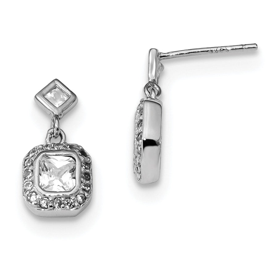 Quality Gold Sterling Silver Rhodium-plated CZ Square Halo Post Dangle Earrings