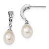 Quality Gold Sterling Silver RH 7-8mm White FWC Pearl CZ Post Dangle Earrings