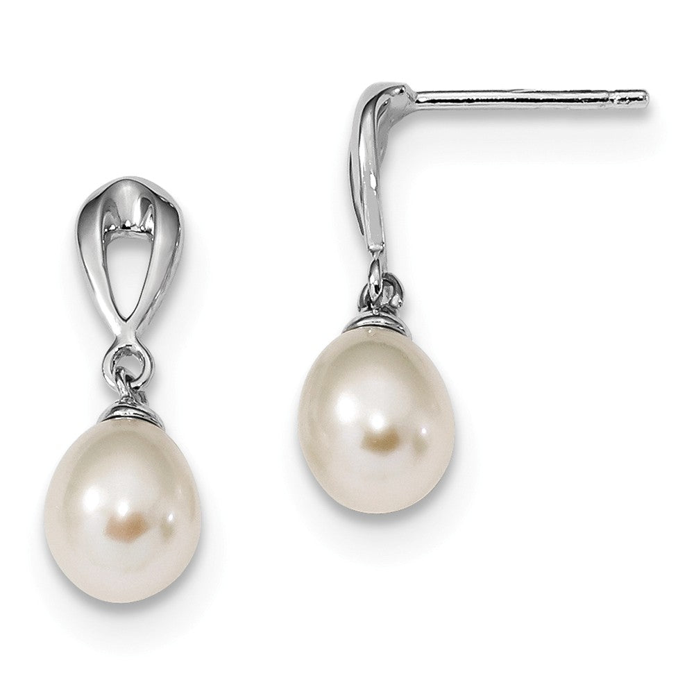 Quality Gold Sterling Silver RH 7-8mm White FWC Pearl Post Dangle Earrings