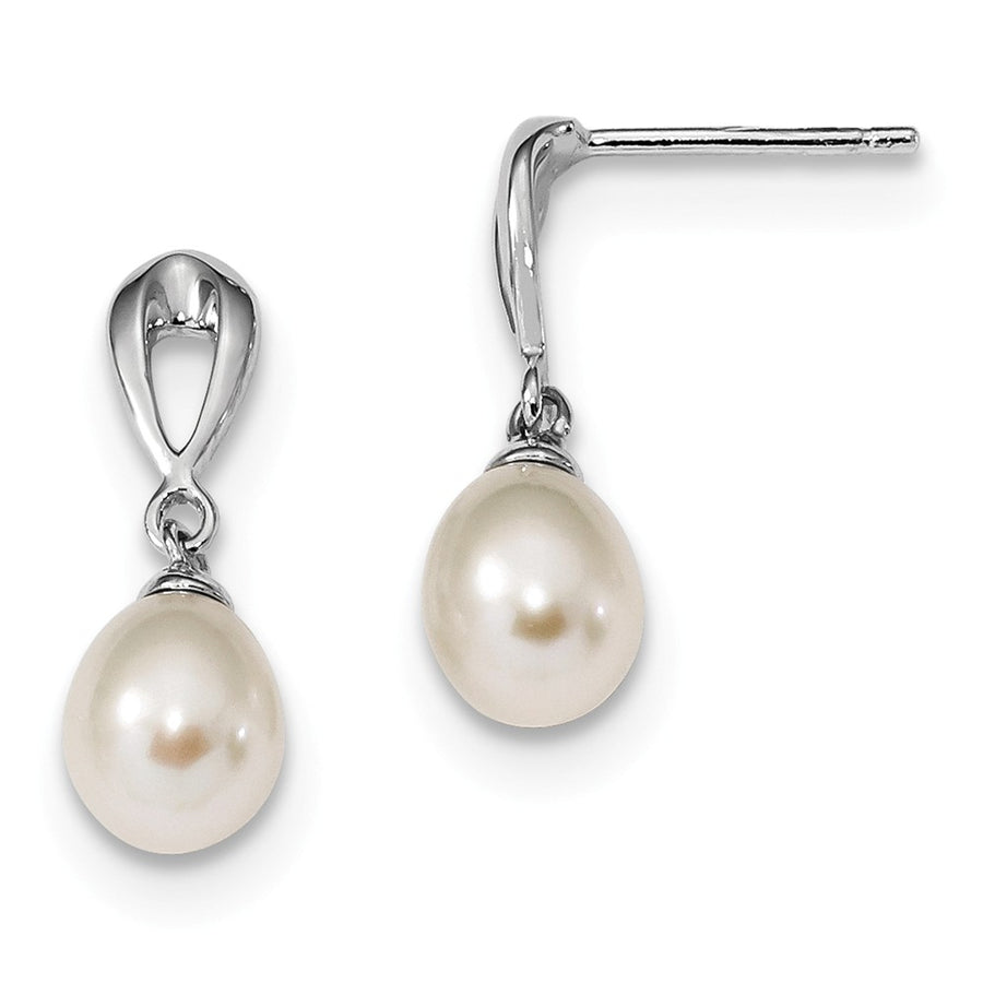 Quality Gold Sterling Silver RH 7-8mm White FWC Pearl Post Dangle Earrings