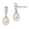 Quality Gold Sterling Silver RH 7.25mm Rice FWC Pearl CZ Post Dangle Earrings