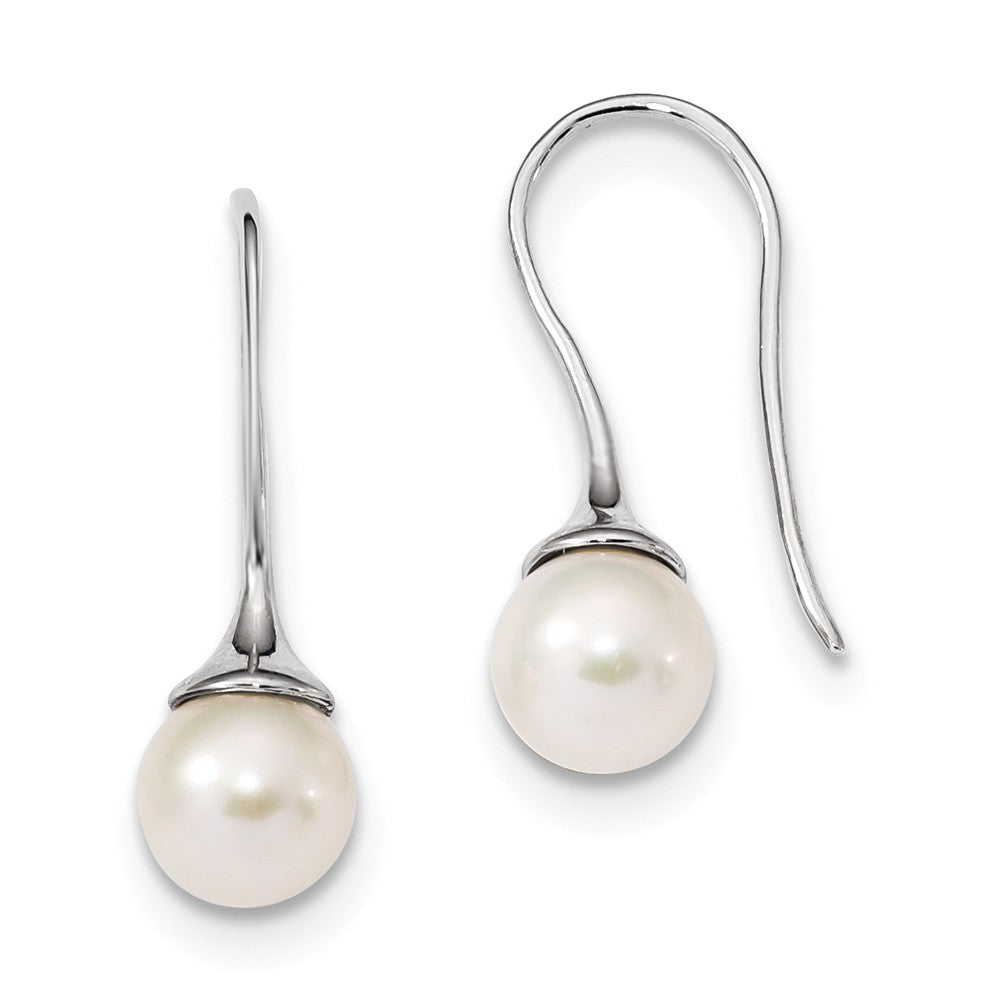 Quality Gold Sterling Silver RH 8-9mm White Round FWC Pearl Dangle Earrings