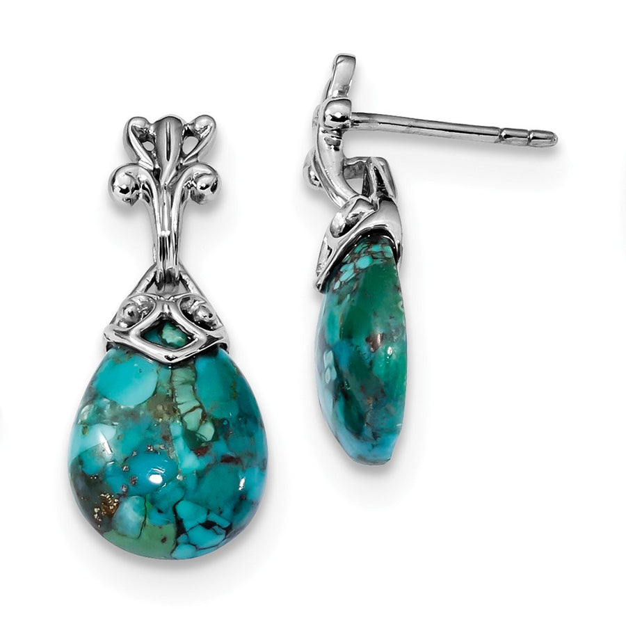 Quality Gold Sterling Silver Rhodium-plated Reconstituted Turquoise Dangle Earrings