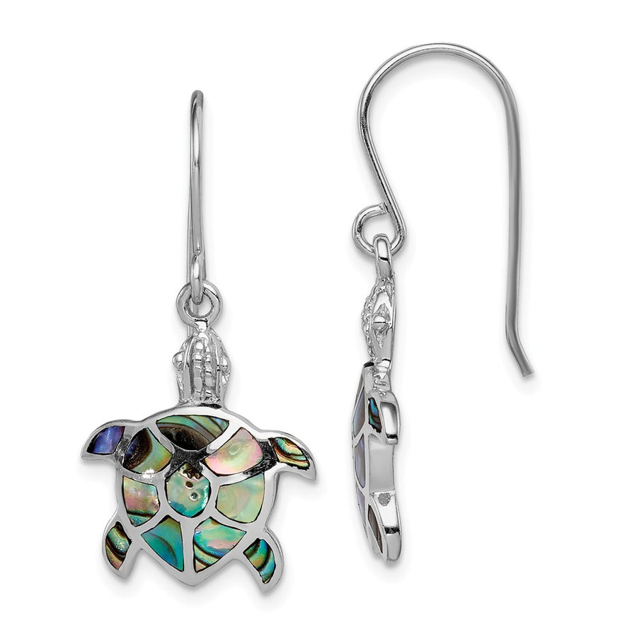 Quality Gold Sterling Silver Rhodium-plated Polished Abalone Turtle Dangle Earrings