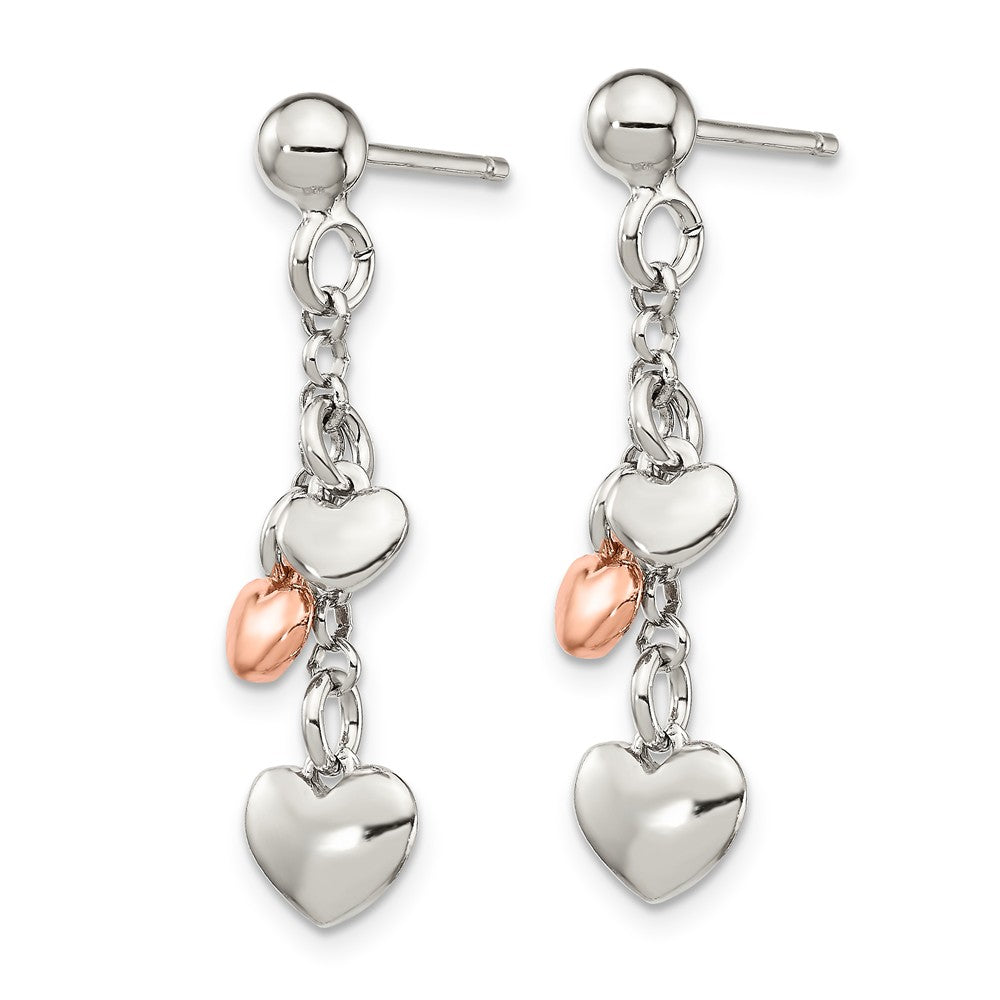 Quality Gold Sterling Silver Rhodium-plated & Rose gold-plated Heart Dangle Post Earring