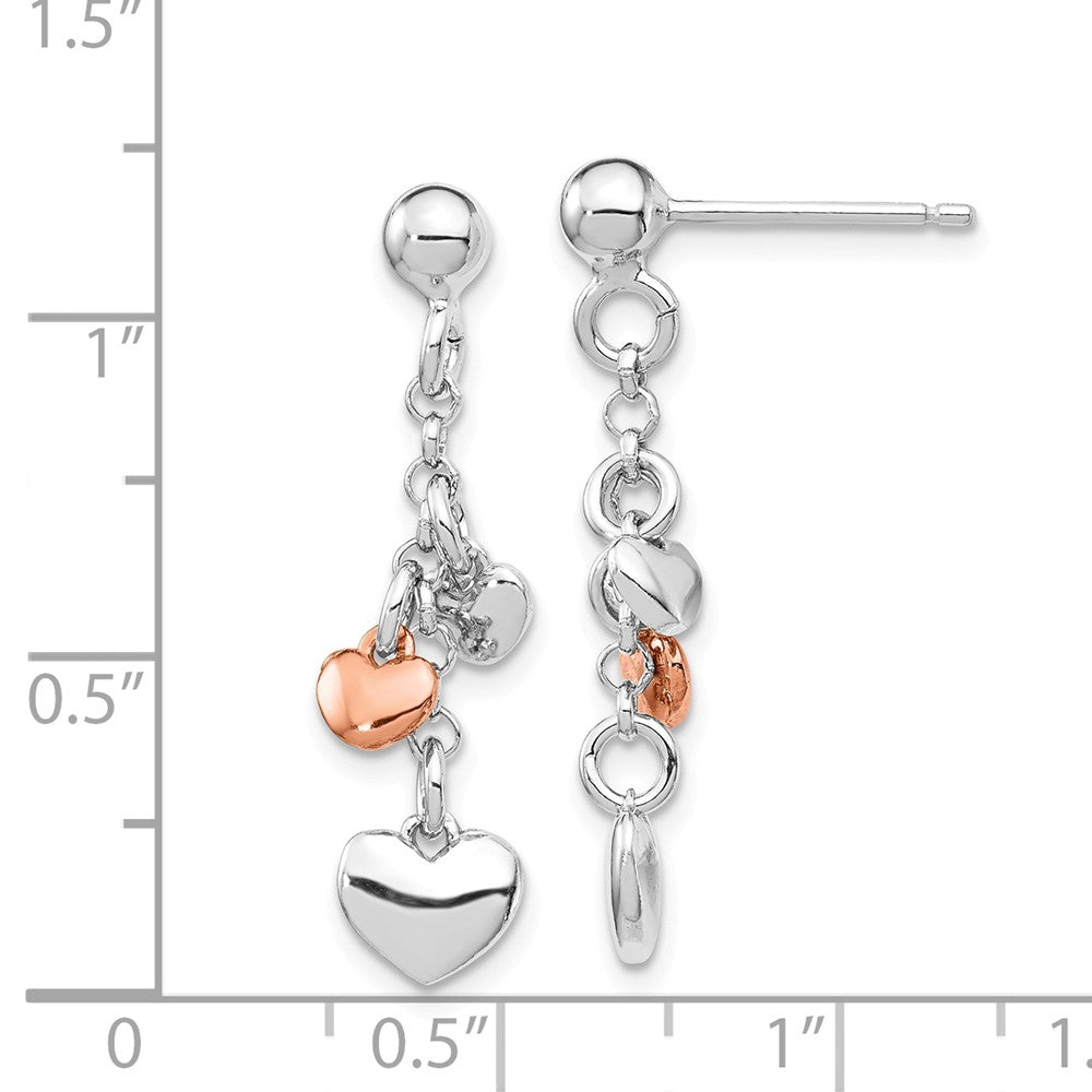 Quality Gold Sterling Silver Rhodium-plated & Rose gold-plated Heart Dangle Post Earring