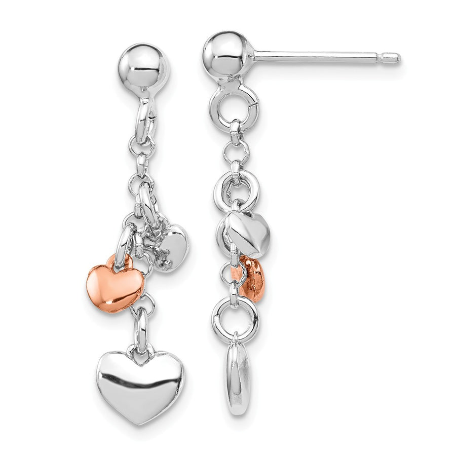 Quality Gold Sterling Silver Rhodium-plated & Rose gold-plated Heart Dangle Post Earring