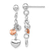 Quality Gold Sterling Silver Rhodium-plated & Rose gold-plated Heart Dangle Post Earring