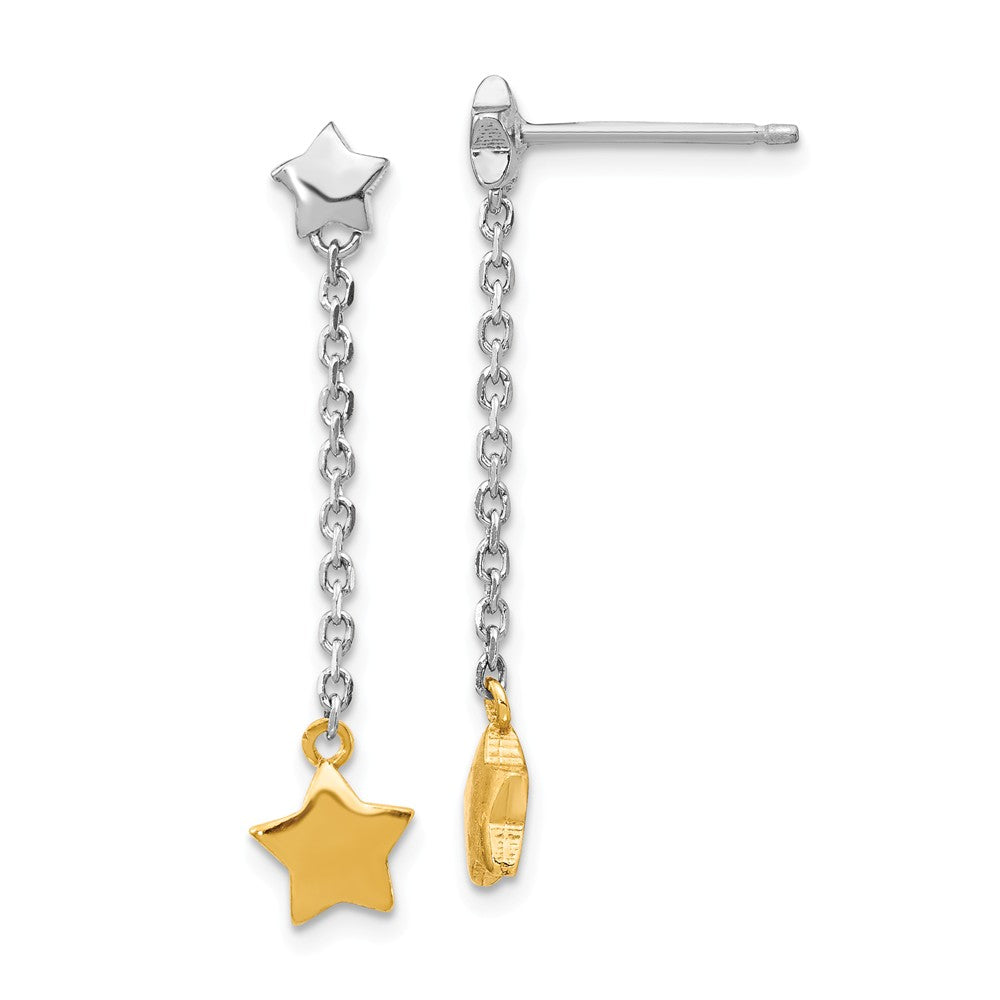 Quality Gold Sterling Silver Rhodium-plated & Gold-plated Star Dangle Post Earrings