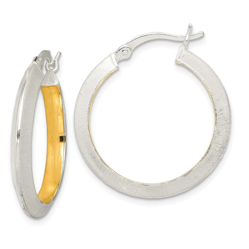 Quality Gold Sterling Silver & Gold Tone Brushed Hoop Earrings