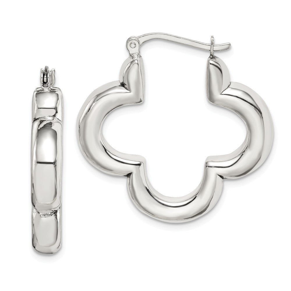 Quality Gold Sterling Silver Polished Clover Hoop Earrings
