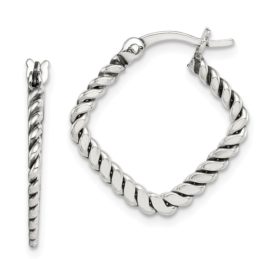 Quality Gold Sterling Silver Antiqued Twisted Square Hoop Earrings