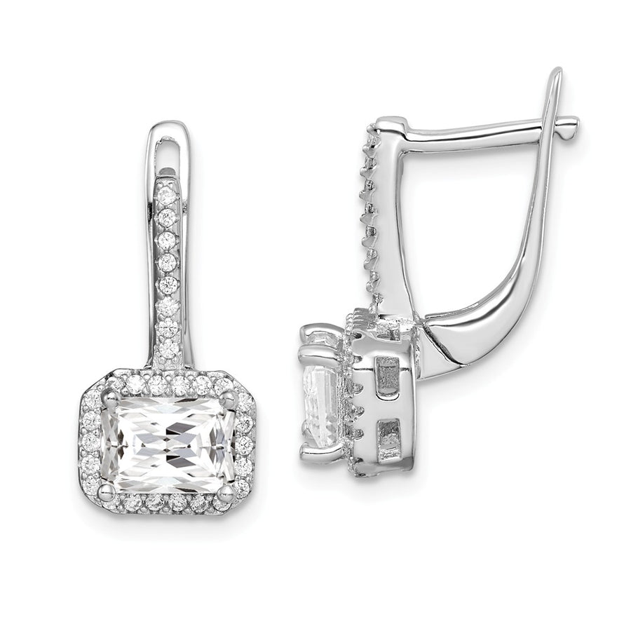 Quality Gold Sterling Silver Rhodium-plated Square CZ Halo Dangle Earrings